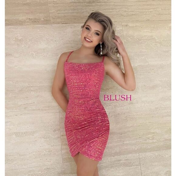 NWT Blush neon pink size 8 mini sequin homecoming party dress strappy back - Picture 1 of 11